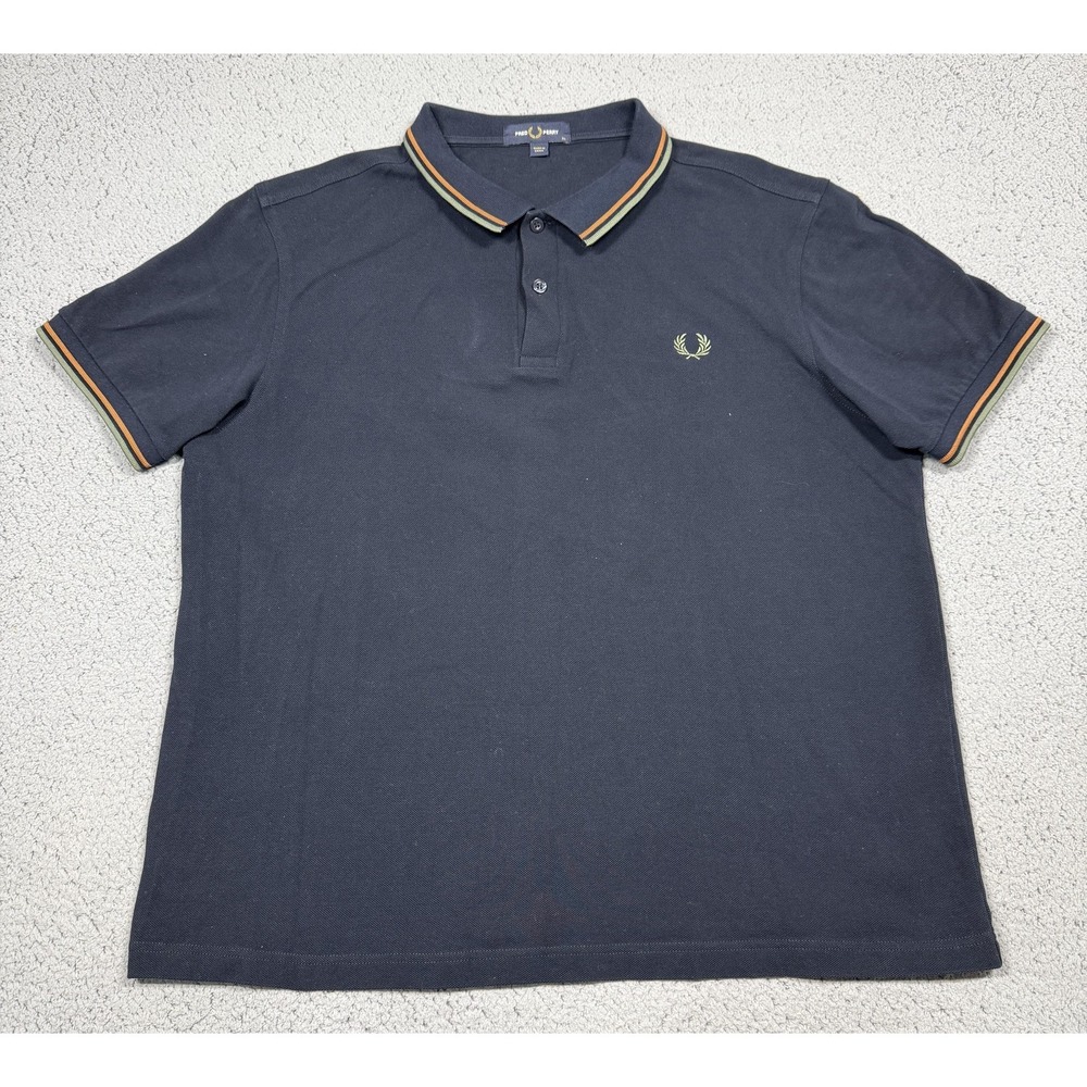 Fred Perry Polo Shirt Mens XL Blue Twin Tipped Collar Cotton Pique Casual Logo